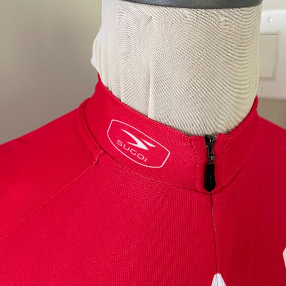 SUGOI Men's Size Small Cycling Jersey Canada Logo Red White 3/4 Zip Short Sleeve - Picture 3 of 13